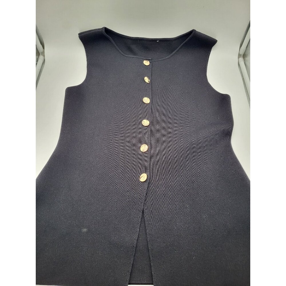 Zara Gold Button Knit Vest Top Black SZ XL Minimalist Classic Heavy - Picture 5 of 8
